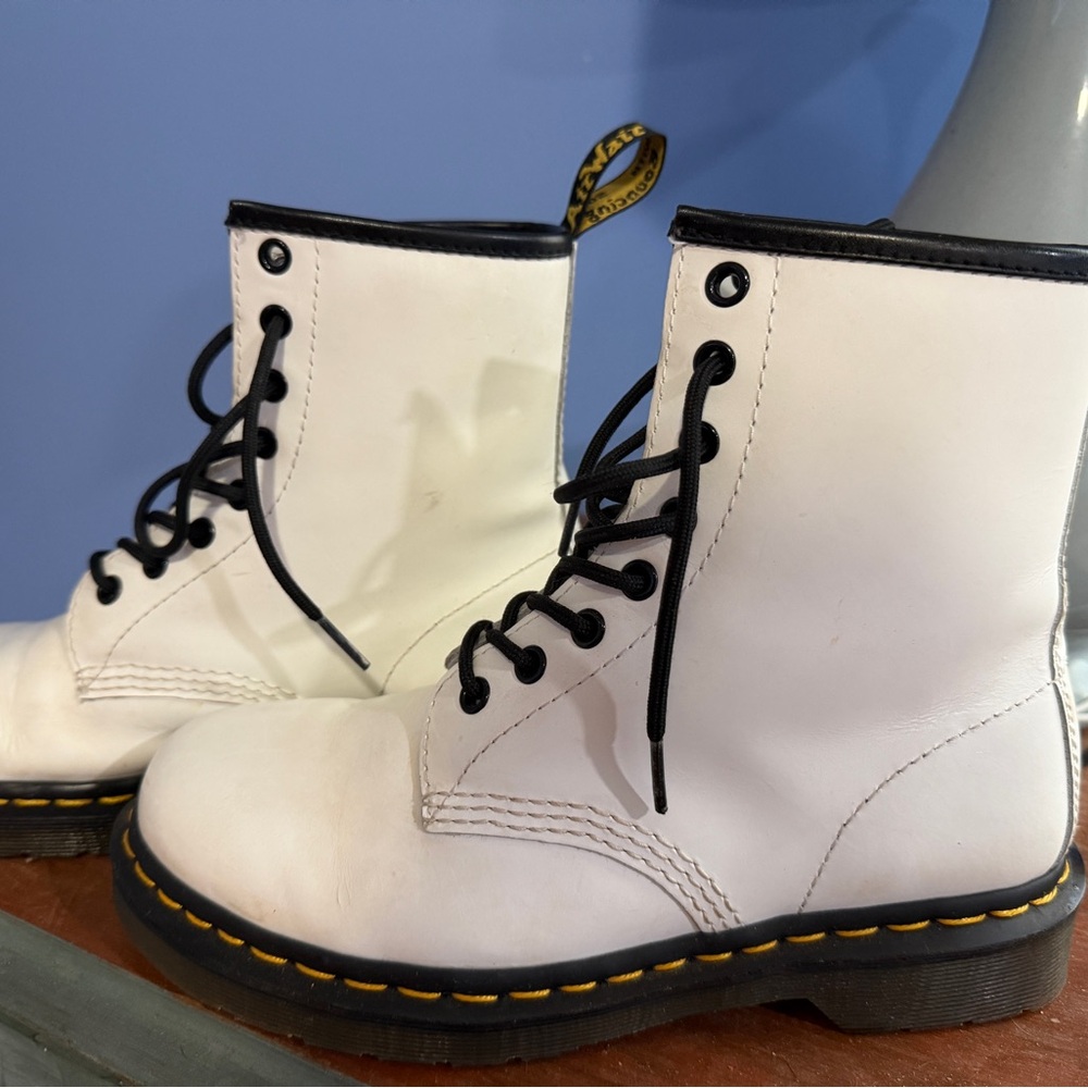 Dr. Martens White Lace-Up Combat Boots with Black Trim